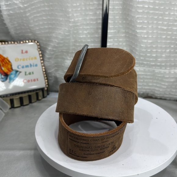 (H) Jack & Jones Men's Vintage Buffalo Leather Belt,Made in Italy, Brown,Size 85 - Picture 3 of 14